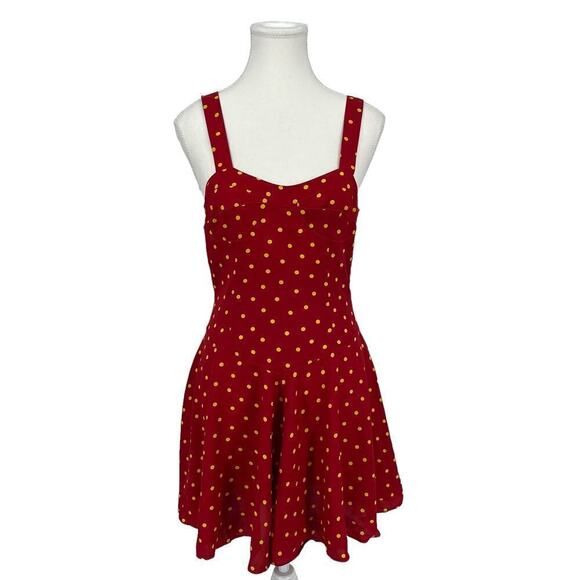 Vintage Carachel Mini Dress Polka Dot Red Yellow Large - Picture 1 of 13